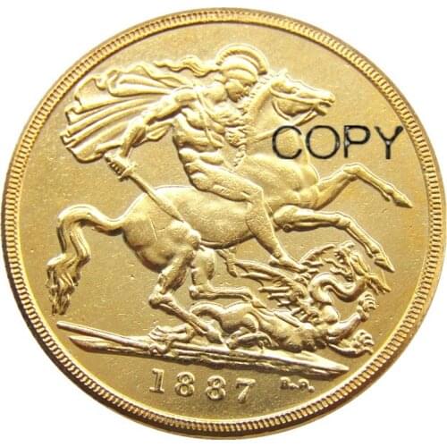 1887 Queen Victoria Gold Double Sovereign Two Pounds Gold Plated Copy Coin
