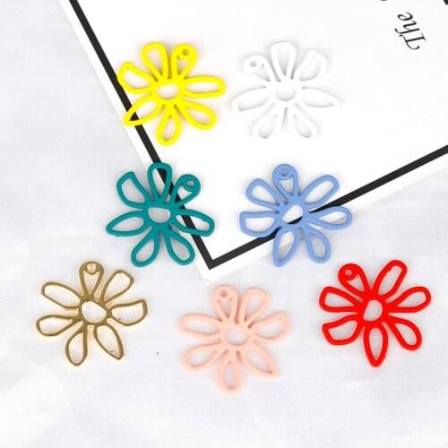 DIY Craft 6pcs 25m*25mm Filigree Charms Metal Flower Hollow Pendants Connectors Fashion Earring Accessories Pendant For Women