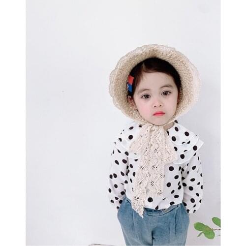 Spring Autumn Girls Blouse Korean Fashion Dot Long Sleeve Tops For Girl Kids Clothing Lotus Leaf Lapel Toddler Baby Shirts 2020