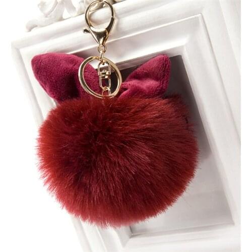 Winter Creative New Rabbit Ears Keychain Imitation Rabbit Fur Ball Key Chains Men and Women Bags Car Pendant Keyring Gifts