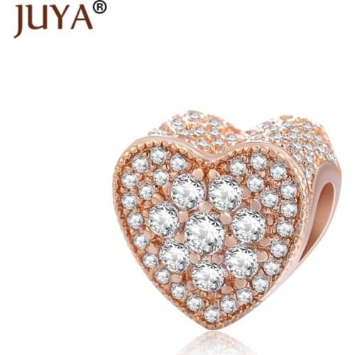 Heart Beads For Jewelry Making high quality copper metal paved AAA zircon rhinestone charm beads diy original bracelet necklaces