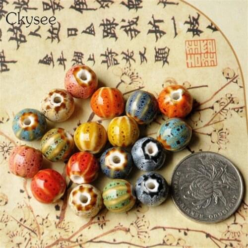 Ckysee 30Pcs/lot Handmade Round Glaze Flower Watermalon Ceramic Beads Diy Perle Porcelain Spacer Charm Beads Diy Jewelry Making