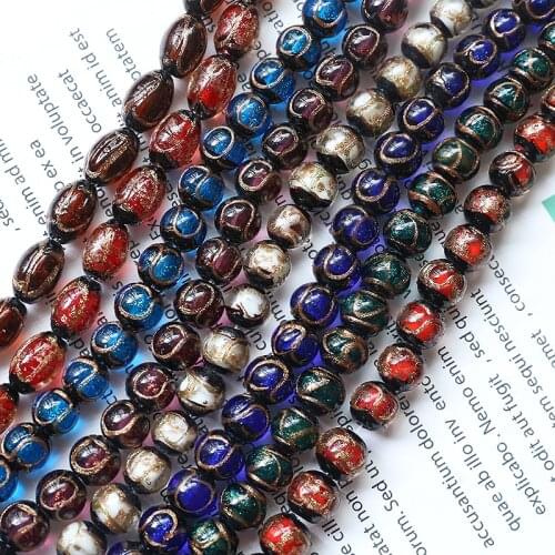 Colored Glaze Loose Beads Gold Foil Palace Retro Style Oval Bead Material Diy Handmade Jewelry Earrings Bracelet Accessories