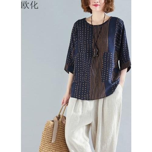 Oversize Polka Dot T Shirt Women Plus Size 2020 Summer Big Size Batwing Tee Shirt Female Vintage Cotton Linen T-Shirts Thin 4XL