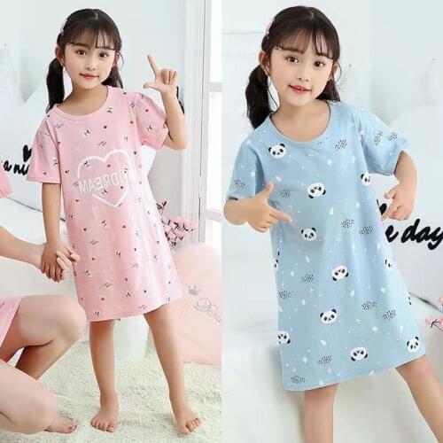 Unicorn Cotton Nightdress Little Teen Girl Pajamas Dresses Children Cartoon Summer Nightgown Home Clothes Kids Sleepwear Gecelik
