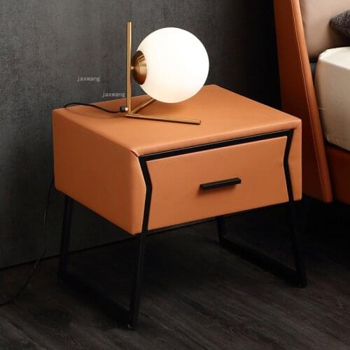 Italian Style Leather Bedroom Drawer Nightstands Simple Modern Hotel Storage Cabinets Solid Wood Home Furniture Dressing Table