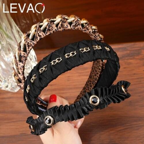 Levao New Women Leopard Fabric Hair Hoop Chain Hair Bands Girl Twisted Folds Headband Fashion Hair Accessories