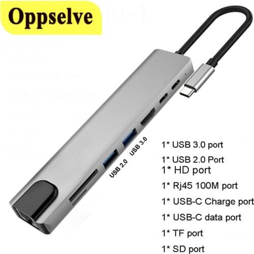 USB 3.0 2.0 HUB Type C Adapter to HDMI-compatible Rj45 SD TF PD USB Multiport HUB For Laptop Notebook for MacBook Pro/Air iPad