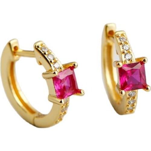 925 Sterling Silver Earring Fashion Colored Zircon Red Purple Ear Ring Ear Bone Nail Cute Wild Simple Woman Girl Ear Jewelry