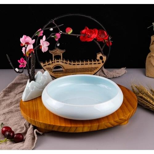 Wedding banquet decorative tableware ceramic wooden rack plate set Creative root carving hot cold dish big artistic dish tray
