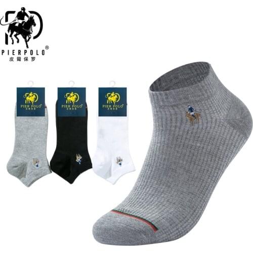 3 Pairs Brand PIER POLO Summer Invisible Mesh Mens Ankle Socks Black White Gray Casual Cotton Socks Slippers Short Male Socks