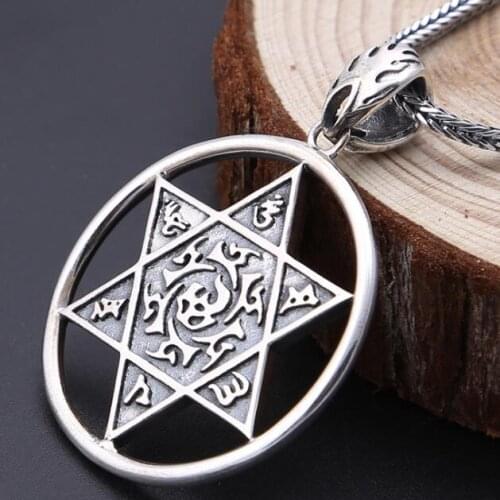 NEW 100% 925 Silver Tibetan Six Words Proverb Pendant Necklace Pure Silver Buddhist OM Mantra Pendant Necklace OM Mani Padme Hum