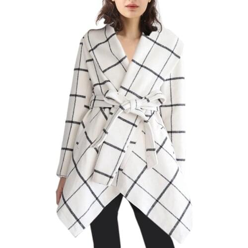 New Hot Sale Fashion Womens Turn Down Collar Wool Blend Shawl Coat, Fall Winter Fleece Plaid Outerwear Long sleeve Warm Wear