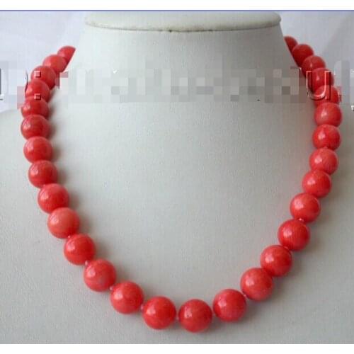 Wholesale factory price High-quality Jewelry real Amazing WOW big 10MM ROUND natural pink CORAL BEADS necklace Collier Halsk 18"