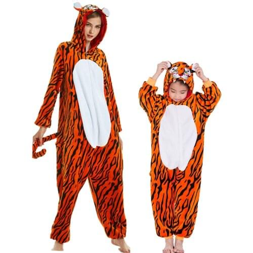 Kids Boys Girls Flannel Cartoon Jumping Tiger Pajamas Sets Animal Unicorn Pyjamas For Children Winter Animal Sleepwear Onesies