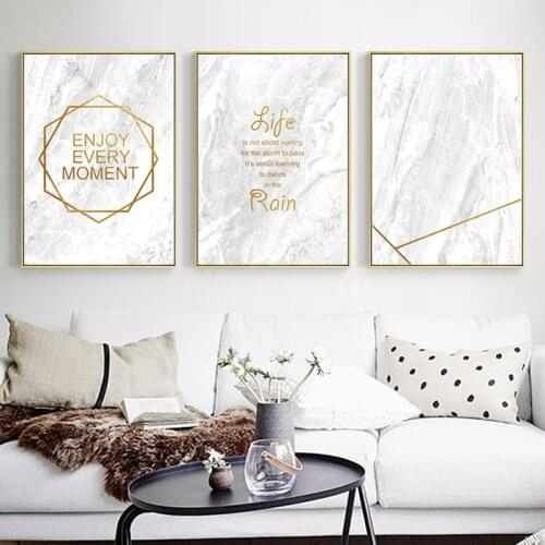 Enjoy Every Moment Poster Golden Geometric Line Abstract Canvas Painting Wall Art Picture Print Living Room Home Decor