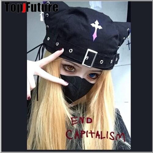 Punk punk cute and cool 3D cat ear cap personality versatile cross decorative hat cap