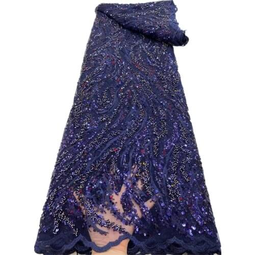 Luxury African Lace Fabric Latest High Quality Sequin/bead Net Embroidery Lace French Mesh Lace Fabric For Wedding Party RF-390