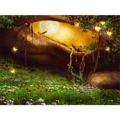Fairy Tale Wood Vintage Photo Backdrops Background for Newborn Baby Photos Custom Background Green Class Flowers for Kids Photos