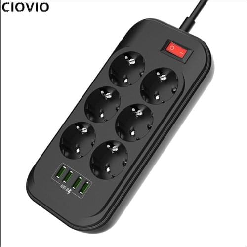 CIOVIO EU Plug Smart Electrical Socket Extension Power Strip 3.4A 6 Outlet 4 USB Charger Adapter Surge Protection Switch Home