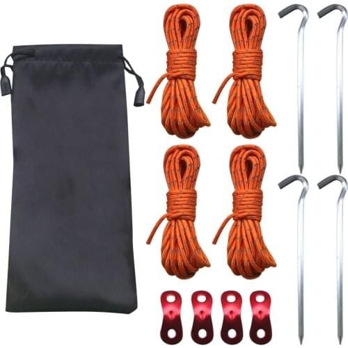 4m Outdoor Camping Tent Parachute Cord Rope Buckle Aluminum Alloy Cord Buckle Tensioners Fastener Travel Kit W/Storage Bag