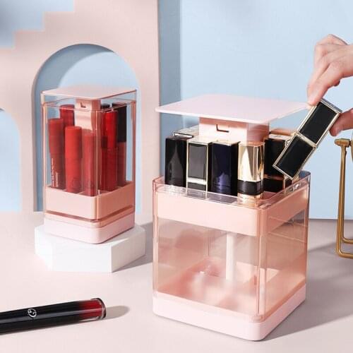 Multi-Compartment Large-Capacity Lipstick Holder Transparent Dust-Proof Plastic With Cover Push-Type Lifting Storage Box