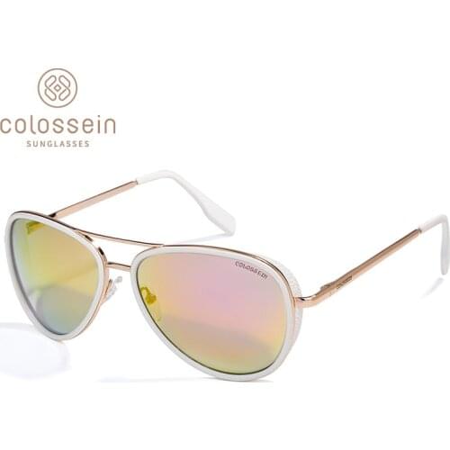 COLOSSEIN Sunglasses Women Vintage Pilot Blue Retro Gradient Sun Glasses Golden Metal Alloy Frame Men Oculos Gafas De Sol UV400