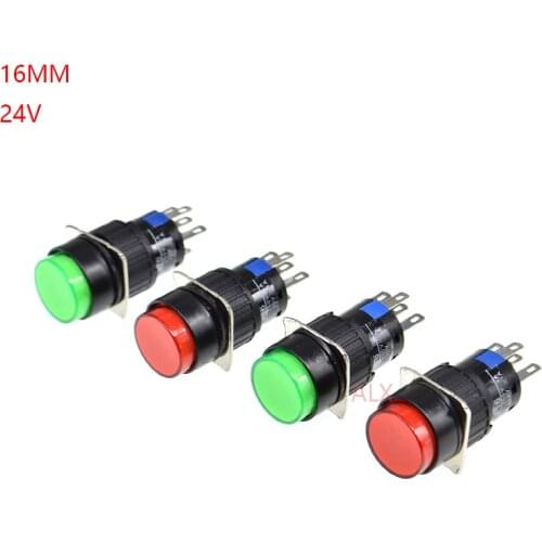 1Pcs LA16 16MM 24V round power Push Button Switch With LED light RED GREEN Self-locking Latching ON/OFF