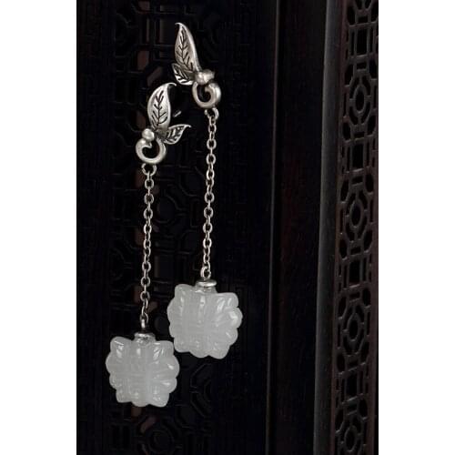 2018 Sale Top Fashion Plant Brinco S925 Sterling Natural Natural Jade Butterfly Retro High-end Ladies' Earrings Wholesale