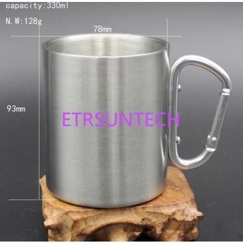 30pcs Portable & Quality 330ml Stainless Steel Camping Kettle Outdoor Traveling Hiking Sports with Carabiner Hook Double Wall