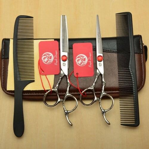 4Pcs Suit 9002# 6'' Silvery 440C Personalized Hairdressing Scissors Cutting + Thinning Scissors Professional Human Hair Scissors