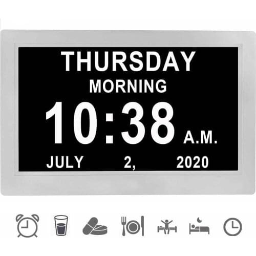 7" Digital Clock Calendar Day Photo Frame LED Dementia Elderly Alarm Time Remote Control Music Picture Playback LED Clock