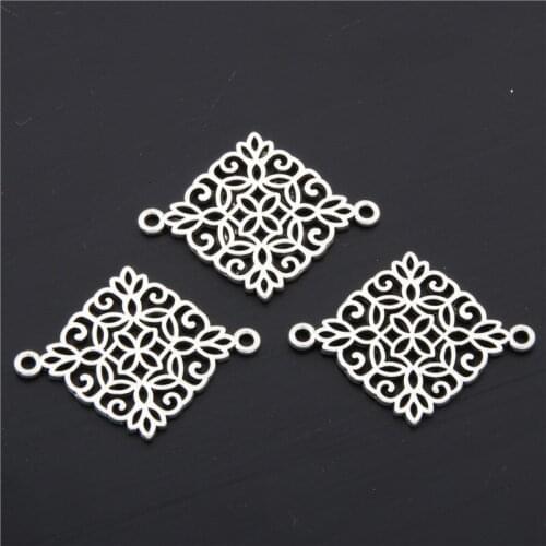 8pcs Silver Color Filigree Square Connector Flower Charms Material DIY Jewelry Pendant A2725