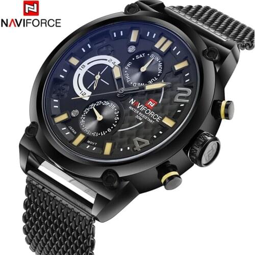 Top NAVIFORCE Luxury Brand Mens Analog Quartz 24 Hour Date Watches Man 3ATM Waterproof Clock Men Sport Full Steel Wrist Watch