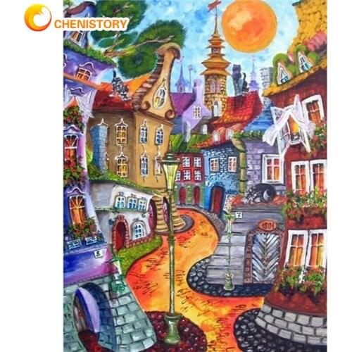 Chenistory Painting By Numbers Kits For Kids Adults Towel City Scenery Oil Paint Kits DIY Gift Modern Home Decor Wall Art Drawin