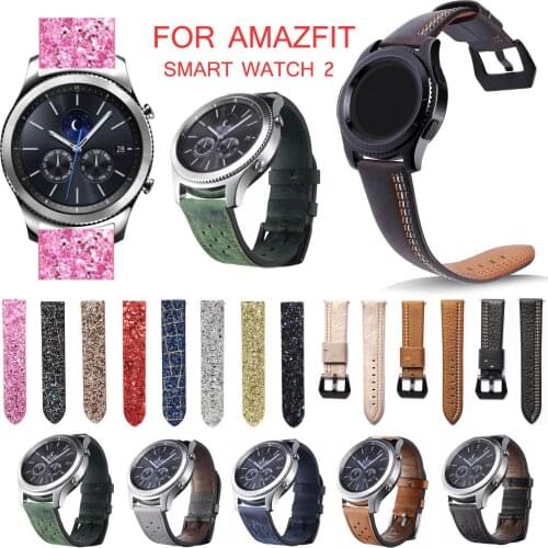 DH Bling Christmas Leather Strap for Xiaomi Huami Amazfit Smart Watch Pace 2 Stratos 2 Genuine Leather Band Holes Watchband Belt