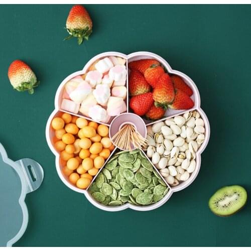 Household Lotus Snack Fruit Box Multi-Color Fruit Tray Table Decoration Multi-Function Double-Layer Rotating Sealed Fruit Tray