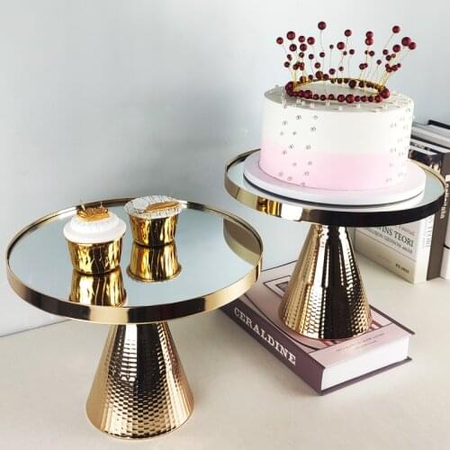European Gold Cake Holder Cupcake Rack Glass Mirror Tray Wedding Party Craft Cake Ornament Dessert Table