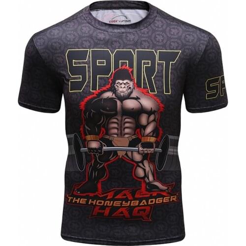 Summer New High Quality Mens Digital Printed Short Sleeve Sport Shirt Casual Gym Rash Guard Running Fitness T Shirts Breathable