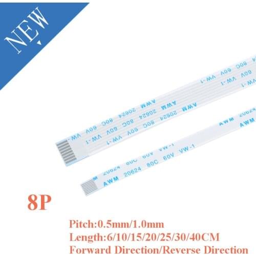 10PCS FPC/FFC Ribbon Flexible Flat Cable 8 Pin 0.5MM/1.0MM Pitch With 6/10/15/20/25/30/40CM Length Forward Reverse Direction