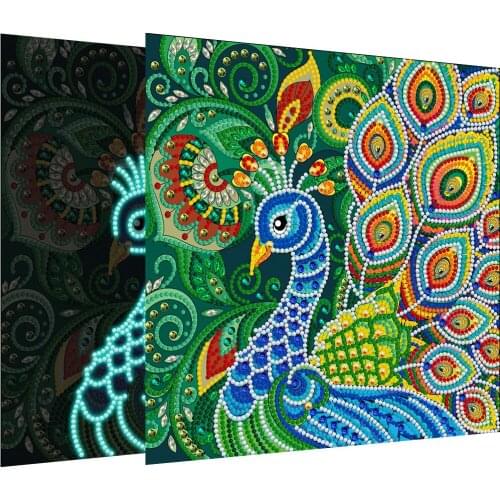 5D DIY Night Luminous Diamond Painting Special Shaped Diamond Embroidery Cross Stitch peafowl Picture Of Rhinestone Home Decor