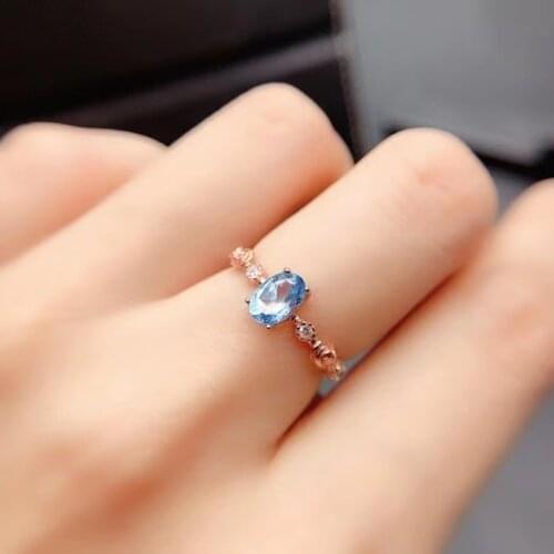 Sale fashion clear sky blue topaz gemstone ring for women real 925 silver natural gem girl birthday gift women silver jewelry
