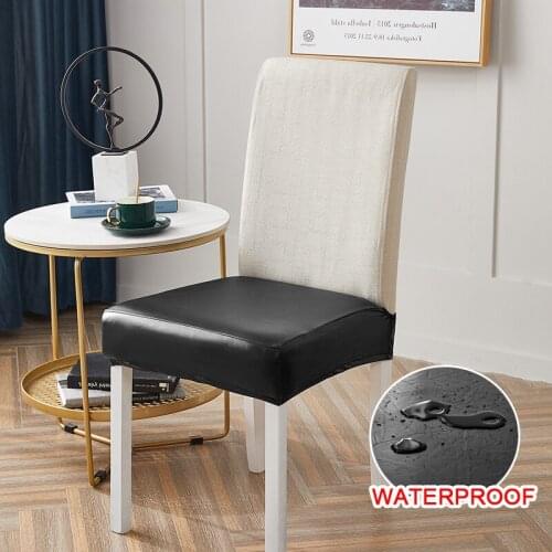 Leather Dining Chair Covers Spandex Cushion Cover Removable Seat Cover for Kitchen Banquet Oil-proof Dust-proof Waterproof 1PC