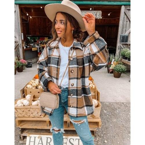 Spring Autumn Jacket Coat Women Vintage Plaid Shirts Coats Fashion Lapel Long Sleeve Thick Streetwear Oversized Loose Shirts