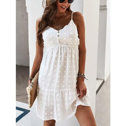 Black White Spaghetti Strap Dress For Women 2021 Solid Summer V-Neck Sexy Leisure Pure Color Fashion Lovely Full-skirted Dresses