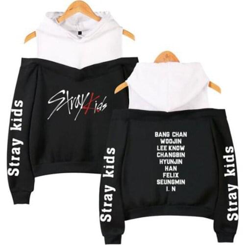 Fashion KPOP Stray Kids Hoodie Women Long Sleeve Off-Shoulder Sweatshirts Harajuku Women Tracksuit Stray Kids hoodie