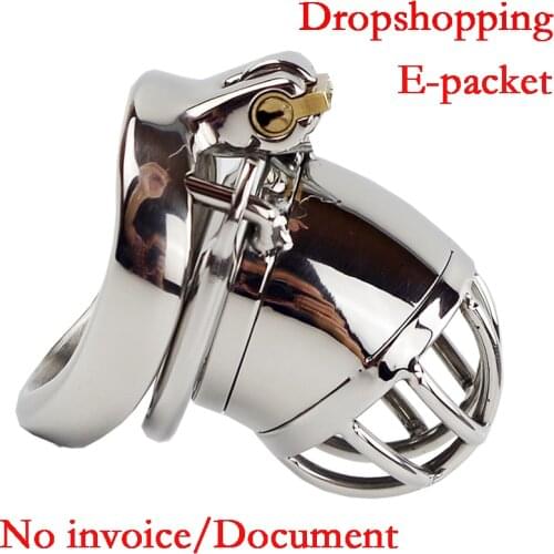 Male Chastity Device Short Paragraph Penis Lock Restraint Sex Ring for Men Stainless Steel Anti Off Version Cock Cage