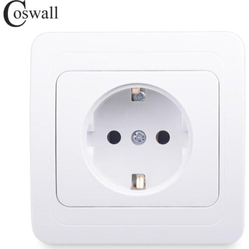 COSWALL Wall Power Socket 16A EU Standard Electrical Outlet Grounded White AC 110~250V Ceramic Base Copper Accessories