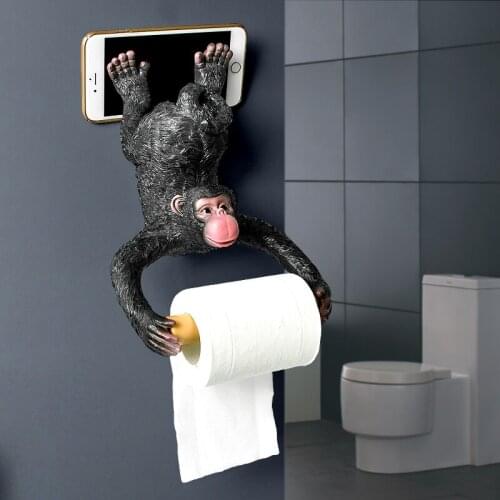 Gibbon Statue Wall Decoration Toilet Tissue Holder Loo Ledge Black Monkey sculpture figurines Hanging Roll Tissue holder