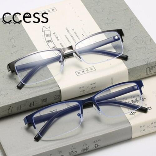 New High Quality Business Half Frame Reading Glasses Mens Anti Blue Flat Mirror Metal Half Frame Computer Glasses 0 -1.0 To 6.0